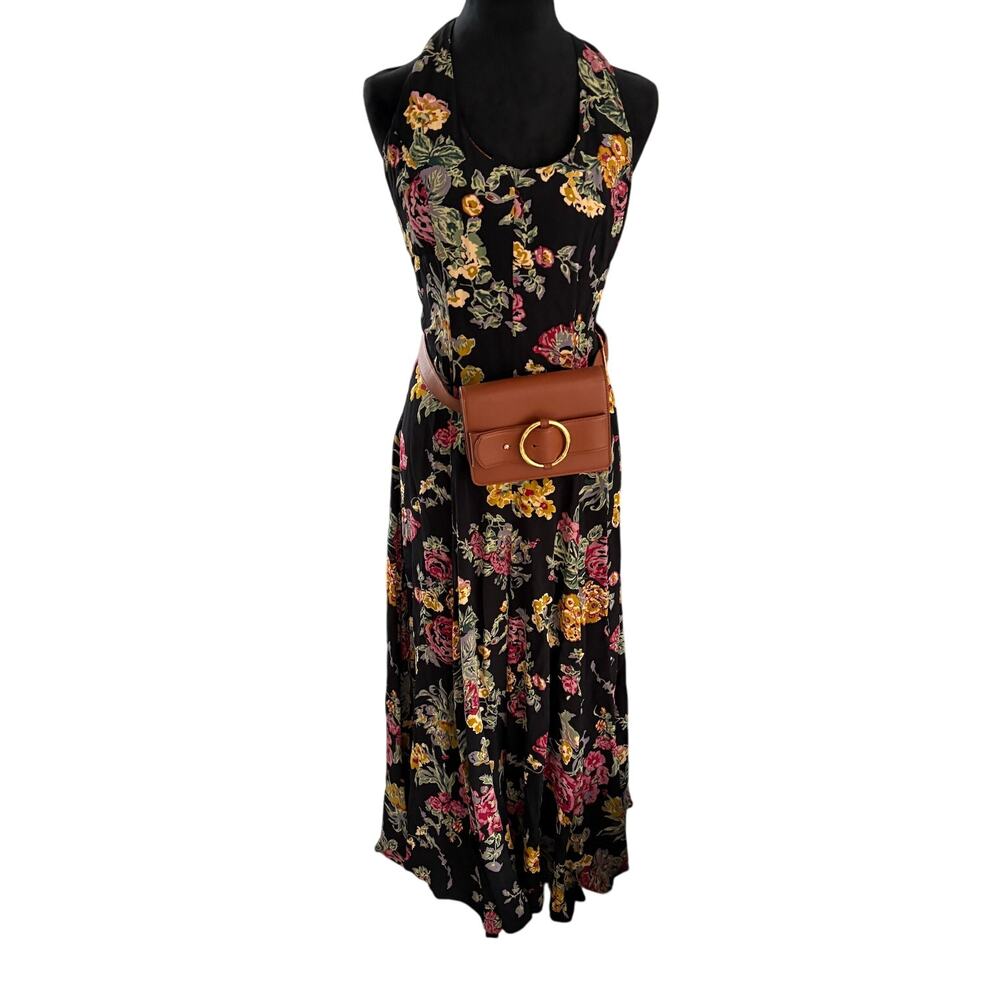 Sue Wong Vintage 90s Black Floral Maxi Dress – Size Small